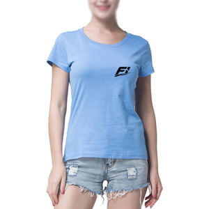 Camiseta de algodón para mujer, manga corta, cuello redondo, suave, transpirable, lisa, con logo personalizado, informal, a la moda, al por mayor. - Product Image 2