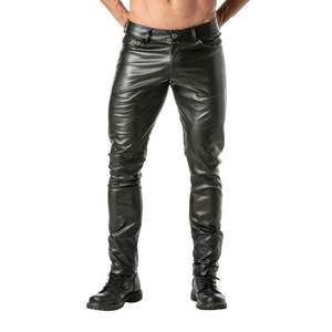 Pantalon en cuir noir pour homme, coupe slim, sexy, pour clubbing et soirées, style affirmé et haut de gamme - Product Image 2