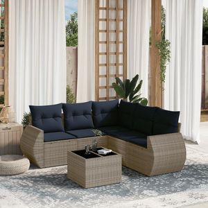 Conjunto de Sofá de Jardín de Ratán Sintético Gris con Cojines, Muebles de Exterior de 6 Plazas, Diseño Contemporáneo - Product Image 3