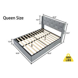 Letto matrimoniale moderno con testiera a schienale alto, contenitore sollevabile e porte USB - Elegante letto imbottito - Product Image 5