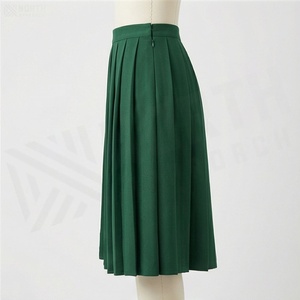 Jupe plissée trapèze verte pour femme, longueur genou, taille normale, couleur unie, tissu tissé, style toutes saisons - Product Image 6