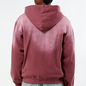 เสื้อฮู้ดดี้โอเวอร์ไซส์ผ้าฟลีซฟอกสีซีดแบบซิป 100% คอตตอน 380gsm สำหรับผู้ชายไซส์ใหญ่ ใส่ได้ในฤดูหนาว - Product Image 3