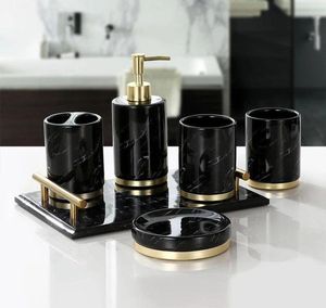 Juego de accesorios de baño de mármol verde natural premium con bomba y bandeja doradas - Product Image 3
