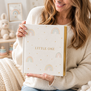 LABON Custom Baby Album Little <strong>One</strong> Rainbow Pastel Theme Linen Hardcover Gold Foil Gilded Edges Luxury Memory Book Gift - Product Image 2