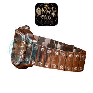 Brown Color Square Shaped Dial Luxury Mechanical Stainless Steel Moissanite Diamond <b>Wristwatch</b> 10 Bar Water Resistant Day/Date - Product Image 5