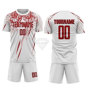 Maillot de football personnalisé imprimé par sublimation, design blanc et rouge éclaboussé, tenue d'équipe de football, ensemble de vêtements de sport actifs - Product Image 4