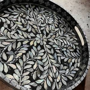 Belladec BI-WT92 Mother Pearl Inlay Black Floral Mosaic Modern Luxury Handmade Wooden Base Decorative Coffee Table <b>Storage</b> <b>Tray</b> - Product Image 5
