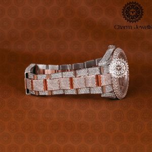 Montre de luxe Charm Jewells en acier inoxydable 40 mm, mouvement mécanique analogique, verre, 10 bars de résistance à l'eau, incrustée de diamants, pour homme - Product Image 2