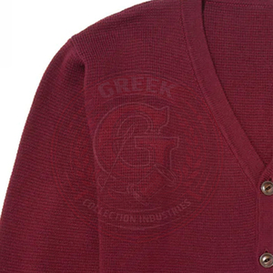 Cárdigan personalizado para mujer de hermandades universitarias, suéter de punto acrílico con cuello en V para hombre, logotipo bordado griego universitario, estilo universitario de invierno - Product Image 3