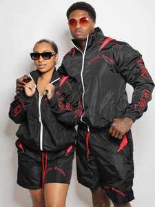 Ensemble de survêtement homme OWNRACE noir et blanc à manches longues avec fermeture éclair sur le devant, imprimé lettres, style streetwear, tenue de sport printemps, coupe droite - Product Image 4