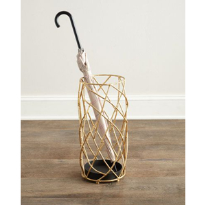 Porte-parapluie rond décoratif antique doré avec plateau anti-gouttes amovible, support de parapluie autoportant en fer pour usage domestique - Product Image 1