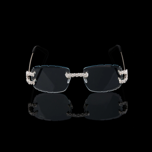 Blue <b>Rimless</b> UV400 <b>Sunglasses</b> Moissanite Diamond Look Fashion Statement Rectangle Luxury Unisex for Party Streetwear 925 Silver - Product Image 5