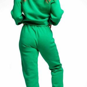 Conjunto Deportivo Verde con Capucha para Mujer, Sudadera Larga y Pantalones Deportivos, Color Sólido, Corte Holgado Informal, 100% Algodón, Ropa de Otoño - Product Image 6