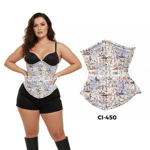 Corset surbuste en satin imprimé sur mesure, avec baleines en acier, pour la mise en forme de la taille, fabricant et fournisseur en gros de corsets mode - Product Image 1