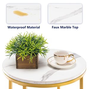 <b>Round</b> End <b>Table</b> with Faux Marble Top Metal Frame Accent Side <b>Table</b> for Living Room Bedroom Sofa Side Coffee <b>Table</b> - Product Image 6