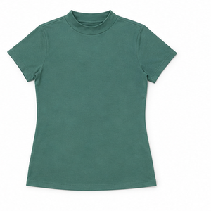 Camiseta de Manga Corta para Mujer, Cuello Redondo, Corte Entallado, Color Verde Azulado, Personalizable, en Jersey de Algodón Peinado Suave - Product Image 6