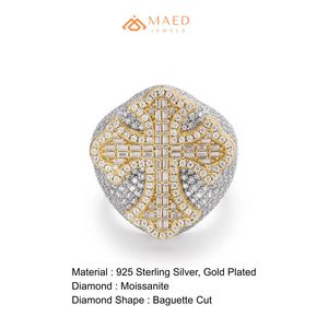 Anillo Cruzado de Moissanita Chapado en Oro para Hombre, Anillo de Lujo con Incrustaciones de Baguette Estilo Hip Hop, Joyería de Moda, Regalo - Product Image 6