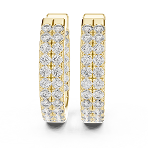 14K 18K <b>Solid</b> Gold Inside-Out Double Row Round Cut Lab Grown Diamond Huggie <b>Hoop</b> <b>Earrings</b> DEF VVS Fine Jewelry for Women Gifts - Product Image 3