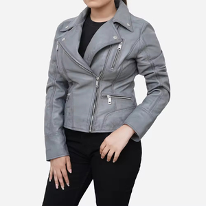 Women <b>Real</b> <b>Leather</b> Zip <b>Jacket</b> Slim Fit Casual Coat High Neck Front Closure Soft Touch Long Sleeve Modern Fashion Outerwear Whole - Product Image 5