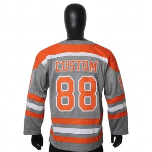 Maillot de hockey sur glace personnalisé, uniforme sublimé et cousu, vêtements d'équipe, tissu lourd et respirant, manches longues, rayures rouges, pour hommes - Product Image 1