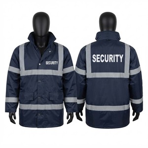 <b>Men</b> Leather <b>Jacket</b> Premium 300D Polyester Waterproof Breathable Hooded Navy Blue <b>Reflective</b> Stripes Custom Security Logo Heavy - Product Image 1