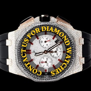 Reloj de Lujo con Diamantes Moissanite, Caja Redonda, Esfera Cronógrafo con Fecha Automática, Correa de Goma Negra, Regalo de Aniversario para Él - Product Image 1