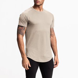 Camiseta de Manga Corta para Hombre, Cuello Redondo, Color Beige, Corte Regular, Informal, Tejido de Punto, Secado Rápido, Color Sólido, 100% Poliéster Jersey, 150 Gramos, Lisa - Product Image 4