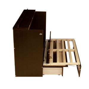 Letto a scomparsa matrimoniale in legno di pino con decorazioni in rattan e cassetto portaoggetti in noce - Product Image 3