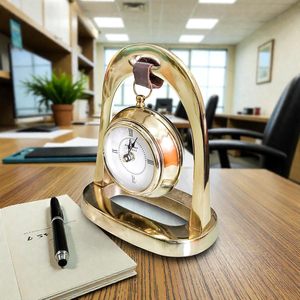 Horloge de bureau nautique moderne en laiton |   Horloge de table avec boussole directionnelle |   Horloge murale à mouvement mécanique, sonnerie horaire, forme carrée - Product Image 1