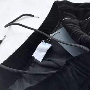 Pantalon de survêtement unisexe noir en velours avec bandes latérales blanches, taille élastique, coupe régulière, longueur intégrale, décontracté, pour l'automne, séchage rapide - Product Image 6