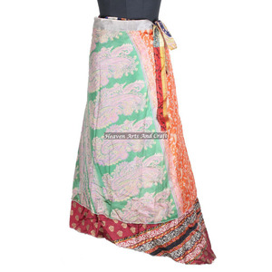 New Plus Size Real-Vintage Indian Silk Sari <b>Magic</b> Wrap Skirt Reversible Double Layer Natural Waist <b>Beach</b> Wear Long - Product Image 6