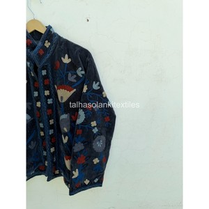 Indian Suzani <b>Velvet</b> Jacket Floral Embroidered <b>Velvet</b> Blouson <b>Women</b> Mandarin Collar Full Sleeve <b>Coat</b> Handmade Embroidery Design - Product Image 5