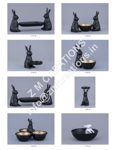 Plateau de service décoratif moderne en aluminium noir avec sculpture de lapin de Pâques, pour décoration de table, centres de table et cadeau de pendaison de crémaillère - Product Image 6