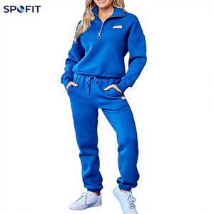 Women's Half <b>Zip</b> Fleece Eco-Friendly Breathable Solid Lounge Tracksuit Set Heavyweight Cotton 220g Two Piece Casual Wear Autumn - Product Image 6