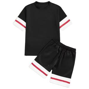 Haute qualité hommes à manches courtes été Sports vêtements de plage ensembles jumeaux tenue décontracté couleur unie vêtements de sport coton respirant - Product Image 1