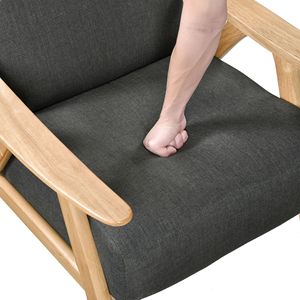 Poltrona Moderna 1 Pezzo per Soggiorno, Rivestita in Tessuto Grigio Scuro con Finitura Naturale in Legno Massello di Gomma, Cuscino Schienale e Seduta - Product Image 6