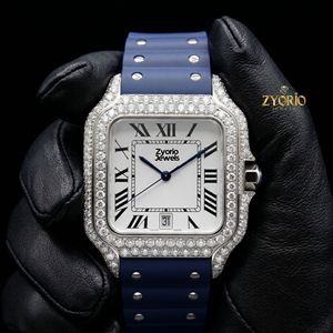 Luxury Iced Out Diamond Watch for Men Blue Rubber Strap Stainless Steel Square Dial Bust <b>Down</b> Hip Hop Watch - Product Image 3