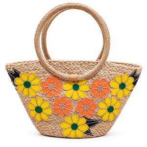 Sac fourre-tout personnalisable en jute tressé avec poignées annulaires et appliques lettres, écologique, pour la plage d'été, vente en gros - Product Image 4