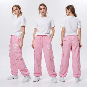 OEM Custom Embroidered Logo Women Drawstring <b>Waist</b> Oversized Nylon Joggers Multi-Pockets Rain Pants Ladies Hiking <b>Cargo</b> Pants - Product Image 5