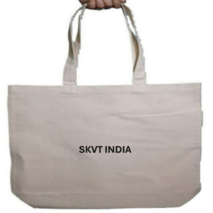 Customized Logo Organic 100% Cotton Tote Bag Eco-Friendly Recyclable Grocery Shopping Bag Natural Beige Hand Length Handle - Product Image 4
