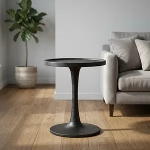 Modern Black End <b>Table</b> Round Tray Top Pedestal Accent Furniture Minimalist <b>Side</b> <b>Table</b> For Living Room Bedroom <b>Lounge</b> Home Decor - Product Image 2