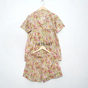 Conjunto de Pijama Corto de Algodón con Estampado Digital Indio para Primavera/Verano, Ropa de Dormir para Mujer, Diseño Floral con Logotipo Frontal, Pijama de Dama de Honor, Regalo para Ella - Product Image 5