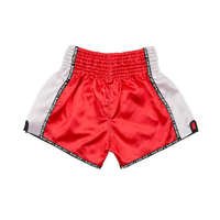 Shorts de boxe Muay Thai unisexes, rouge et blanc, taille élastique, logo personnalisé imprimé sur le devant, OEM, polyester/coton, séchage rapide, pour l'entraînement MMA