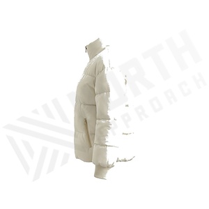 Veste matelassée pour femme, couleur unie, col montant, manches longues, fermeture éclair, manteau d'hiver épais, longueur courte, rembourrage en polyester - Product Image 3