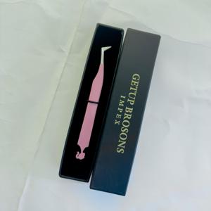 Pince à épiler de précision pour cils, en acier inoxydable, jaune, thermolaquée, durable, à pointe en fibre, coudée à 90 degrés, 10 mm, emballage en boîte - Product Image 4