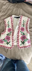 <b>Women's</b> Short Embroidered Floral Vest Open Front Cotton Sleeveless Vintage Style Suzani Hand Embroidery <b>Waistcoat</b> - Product Image 2