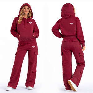 Women Cargo Hoodie Tracksuit <b>Set</b> Oversized Fleece Sweatshirt Wide Leg Cargo Pants Streetwear Custom Logo 2 Piece <b>Set</b> - Product Image 2
