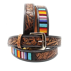 Cinturón Reversible de Cuero Vacuno con Bordado Floral, Diseño Étnico, Hebilla Rectangular Plateada - Product Image 3
