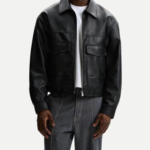 แจ็คเก็ตบอมเบอร์หนัง PU ทรงบ็อกซี่ สไตล์ลำลอง สำหรับผู้ชาย ผลิตตามสั่ง (OEM)  ใส่สบาย ทันสมัย เป็นมิตรกับสิ่งแวดล้อม ระบายอากาศได้ดี เหมาะสำหรับฤดูหนาว คุณภาพสูง กันลม - Product Image 3