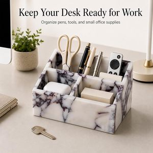 Decorative Marble Compartment Organizer Box for Bathroom <b>Vanity</b> Makeup Jewelry Cosmetics and Daily Accessories - Product Image 3